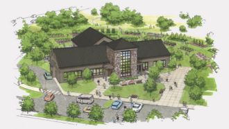 A rendering of the new library at Metzger Park.