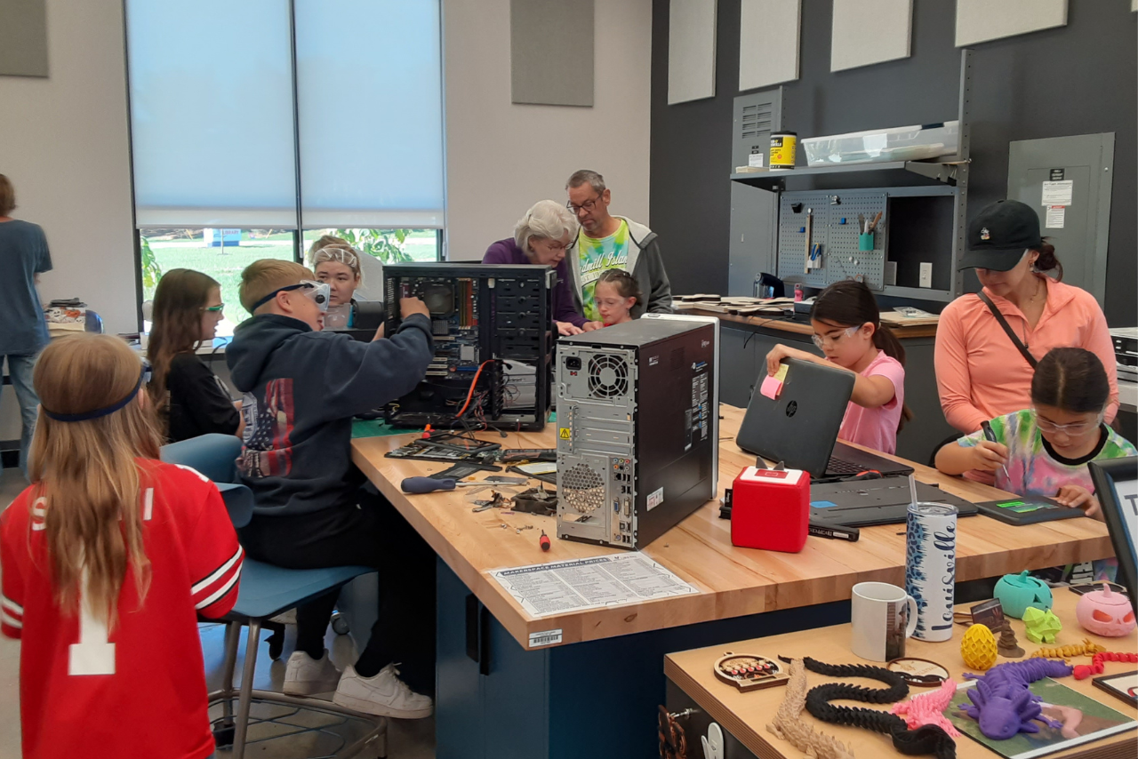 Take-Apart Tech is a popular program held in the Makerspace