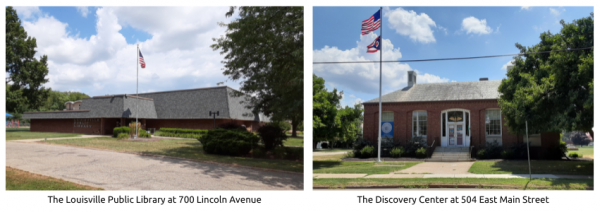 The Louisville Public Library buildings at 700 Lincoln Avenue and 504 East Main Street